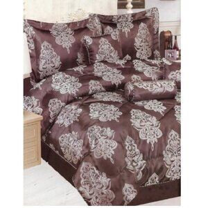 6 pcs Queen Baroque, Gothic, Victorian Comforter Bedding set. Brown Silvery/Blue
